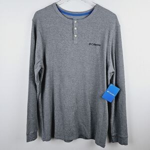 Columbia Gray Henley Waffle Knit Thermal Long Sleeve Shirt NWT, size Large
